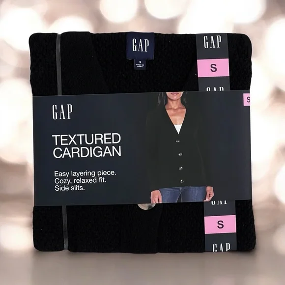 GAP Textured Cardigan Relaxed Fit Long Sleeves Cozy 100% Cotton Sweater Black - Picture 7 of 7